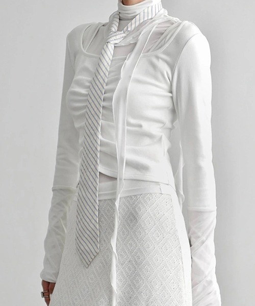 chuclla（チュクラ）の「【CHENTAITAI】コンビスリーブ ギャザートップ CTW25a019（Tシャツ/カットソー・レディース・ホワイト/ブラック・M）」の16枚目の写真