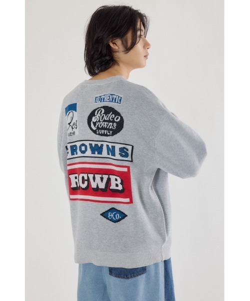 RODEO CROWNS WIDE BOWL(ロデオクラウンズワイドボウル)の「SIGNSニットカーディガン(カーディガン/ボレロ・メンズ・マスタード/スモークグレー/グレー×ホワイト・MEDIUM/LARGE)」の3枚目の写真