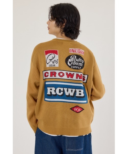RODEO CROWNS WIDE BOWL(ロデオクラウンズワイドボウル)の「SIGNSニットカーディガン(カーディガン/ボレロ・メンズ・マスタード/スモークグレー/グレー×ホワイト・MEDIUM/LARGE)」の7枚目の写真
