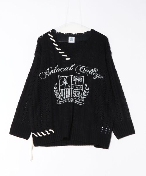 HOOK（フック）の「HOOK for girls　透かし編み カレッジロゴ刺繍 Vネックニット クロスステッチデザイン（ニット/セーター・レディース・ブラック/ライトベージュ・MEDIUM/SMALL）」の20枚目の写真