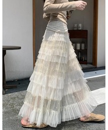 チュールティアードスカート