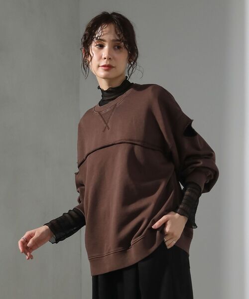 Green　Parks（グリーンパークス）の「・DOUBLE FLAGS カットオフピグメントスウェット（スウェット・レディース・チャコールグレー/ブラウン/ネイビー・FREE）」の2枚目の写真