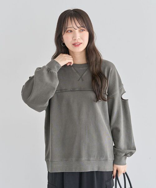 Green　Parks（グリーンパークス）の「・DOUBLE FLAGS カットオフピグメントスウェット（スウェット・レディース・チャコールグレー/ブラウン/ネイビー・FREE）」の21枚目の写真