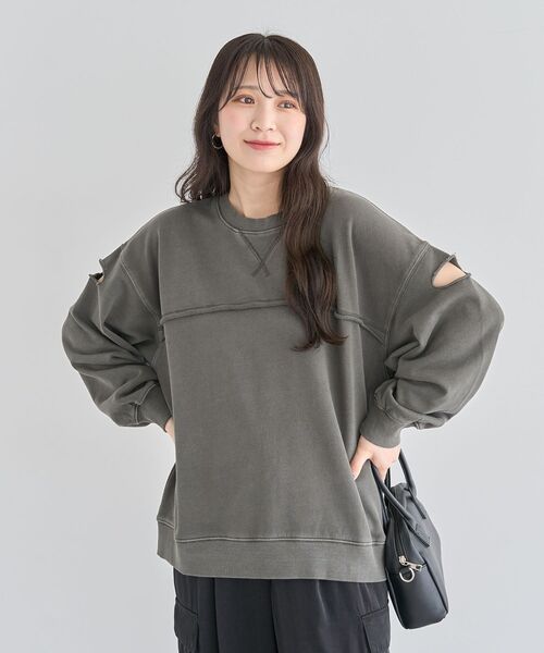 Green　Parks（グリーンパークス）の「・DOUBLE FLAGS カットオフピグメントスウェット（スウェット・レディース・チャコールグレー/ブラウン/ネイビー・FREE）」の20枚目の写真