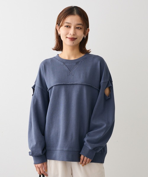 Green　Parks（グリーンパークス）の「・DOUBLE FLAGS カットオフピグメントスウェット（スウェット・レディース・チャコールグレー/ブラウン/ネイビー・FREE）」の3枚目の写真