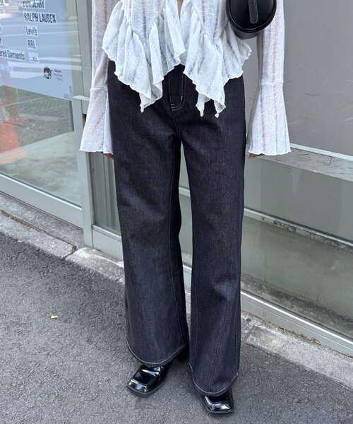 mline（エムライン）の「[mline]ノンウォッシュ バギーデニム（デニムパンツ・レディース・ネイビー・1/2）」の2枚目の写真