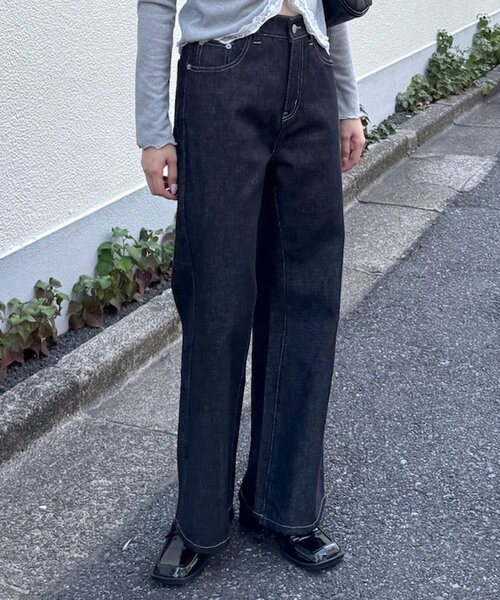 mline（エムライン）の「[mline]ノンウォッシュ バギーデニム（デニムパンツ・レディース・ネイビー・1/2）」の3枚目の写真