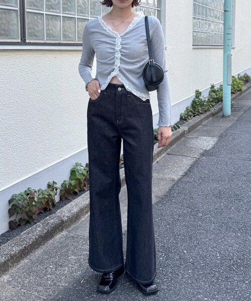 mline（エムライン）の「[mline]ノンウォッシュ バギーデニム（デニムパンツ・レディース・ネイビー・1/2）」の5枚目の写真