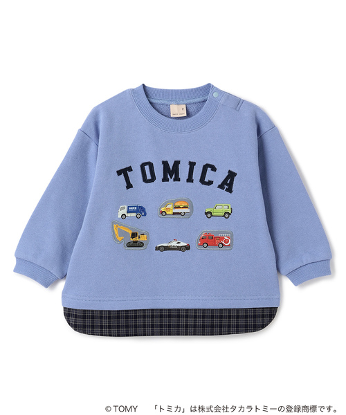 petit main(프티 마인)의 「【TOMICA】옷자락 체크 트레이너(스웨트)」｜블루
