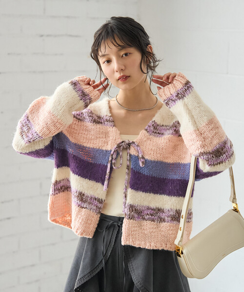 FREAK'S STORE(フリークスストア)の「ミックスボーダー ニットカーディガン(カーディガン/ボレロ・レディース・ブルー/ピンク・フリ-)」の7枚目の写真