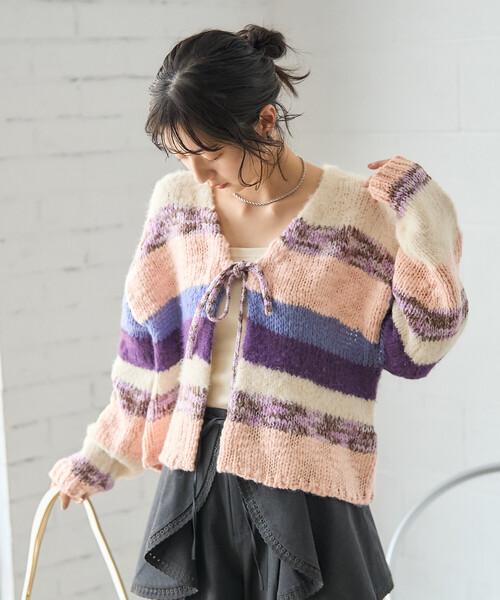 FREAK'S STORE(フリークスストア)の「ミックスボーダー ニットカーディガン(カーディガン/ボレロ・レディース・ブルー/ピンク・フリ-)」の8枚目の写真