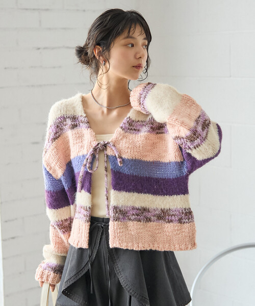 FREAK'S STORE(フリークスストア)の「ミックスボーダー ニットカーディガン(カーディガン/ボレロ・レディース・ブルー/ピンク・フリ-)」の9枚目の写真