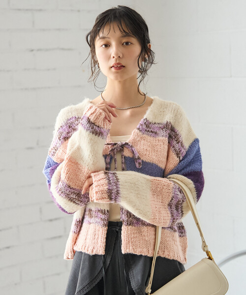 FREAK'S STORE(フリークスストア)の「ミックスボーダー ニットカーディガン(カーディガン/ボレロ・レディース・ブルー/ピンク・フリ-)」の10枚目の写真
