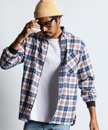 The DUFFER of ST.GEORGE | [INDIGO LABEL] INDIGO CHECK RIBBED SHIRT：インディゴチェック リブ袖シャツ(シャツ/ブラウス)