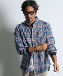 The DUFFER of ST.GEORGE | [INDIGO LABEL] INDIGO CHECK RIBBED SHIRT：インディゴチェック リブ袖シャツ(シャツ/ブラウス)