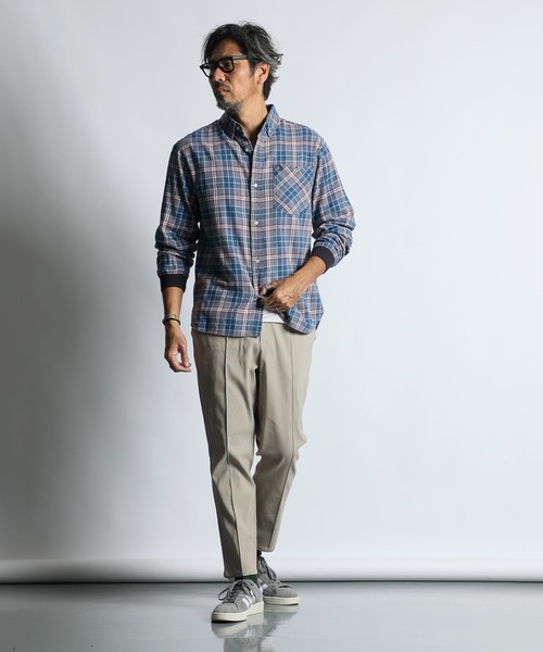 The DUFFER of ST.GEORGE（ザダファーオブセントジョージ）の「[INDIGO LABEL] INDIGO CHECK RIBBED SHIRT：インディゴチェック リブ袖シャツ（シャツ/ブラウス・メンズ・ネイビー/グレー・X-LARGE/LARGE/MEDIUM/SMALL）」の4枚目の写真