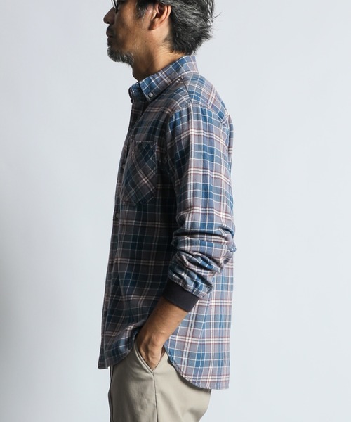 The DUFFER of ST.GEORGE（ザダファーオブセントジョージ）の「[INDIGO LABEL] INDIGO CHECK RIBBED SHIRT：インディゴチェック リブ袖シャツ（シャツ/ブラウス・メンズ・ネイビー/グレー・X-LARGE/LARGE/MEDIUM/SMALL）」の7枚目の写真