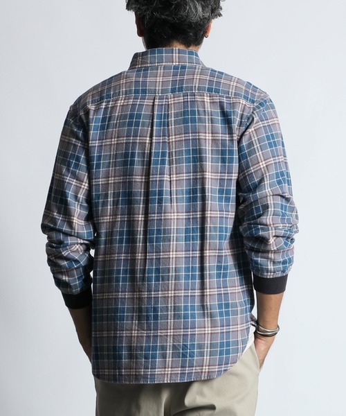 The DUFFER of ST.GEORGE（ザダファーオブセントジョージ）の「[INDIGO LABEL] INDIGO CHECK RIBBED SHIRT：インディゴチェック リブ袖シャツ（シャツ/ブラウス・メンズ・ネイビー/グレー・X-LARGE/LARGE/MEDIUM/SMALL）」の9枚目の写真