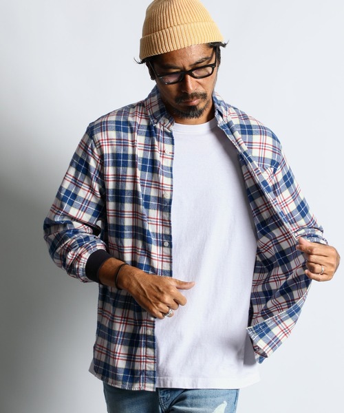 The DUFFER of ST.GEORGE（ザダファーオブセントジョージ）の「[INDIGO LABEL] INDIGO CHECK RIBBED SHIRT：インディゴチェック リブ袖シャツ（シャツ/ブラウス・メンズ・ネイビー/グレー・X-LARGE/LARGE/MEDIUM/SMALL）」の5枚目の写真