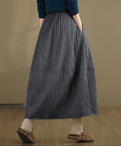 【美品】RUFFLOG キルティングスカート ブルーグレー　サイズS セール】キルティング スカート ロング 秋 冬 フレア（スカート