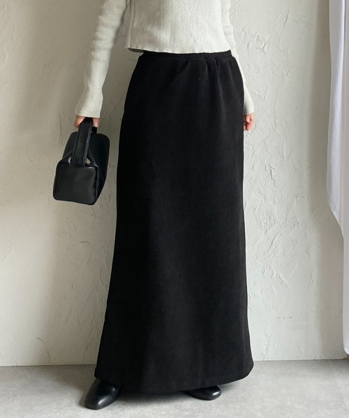 She's Closet(シーズクローゼット)の「裏起毛フリースタイトロングコーデュロイスカート(スカート・レディース・アイボリー/モカ/ブラック・M/L)」の2枚目の写真