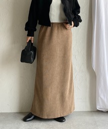 裏起毛フリースタイトロングコーデュロイスカート
