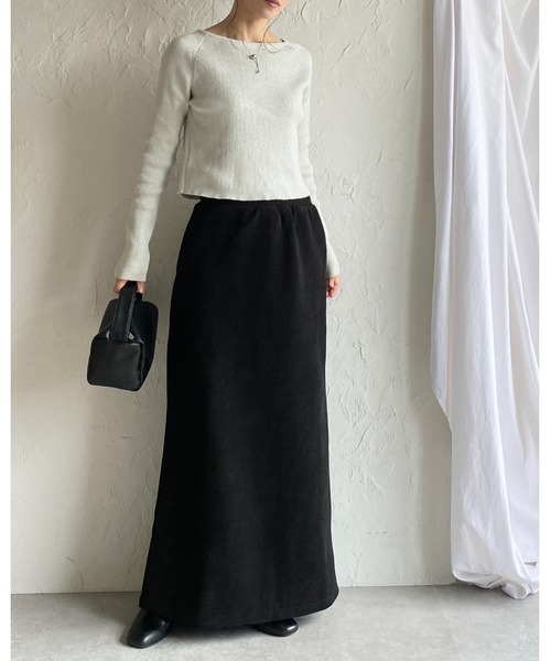 She's Closet(シーズクローゼット)の「裏起毛フリースタイトロングコーデュロイスカート(スカート・レディース・アイボリー/モカ/ブラック・M/L)」の4枚目の写真