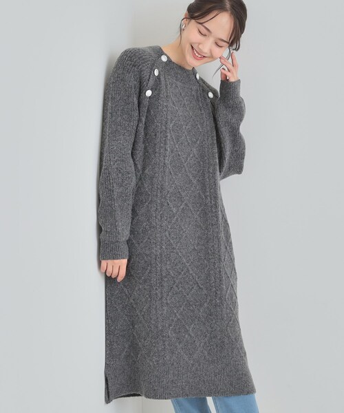 セール】【着丈選べる】ケーブル柄 ミックスニットワンピース
