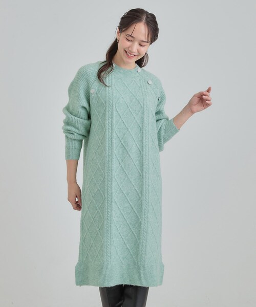 セール】【着丈選べる】ケーブル柄 ミックスニットワンピース