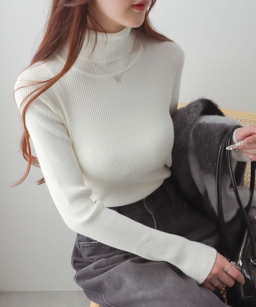 WEGO(ウィゴー)の「WEGO/リブタートルニット(ニット/セーター・レディース・ホワイト/レッド/ブラック・MEDIUM/SMALL)」の18枚目の写真
