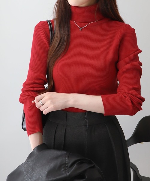 WEGO(ウィゴー)の「WEGO/リブタートルニット(ニット/セーター・レディース・ホワイト/レッド/ブラック・MEDIUM/SMALL)」の6枚目の写真