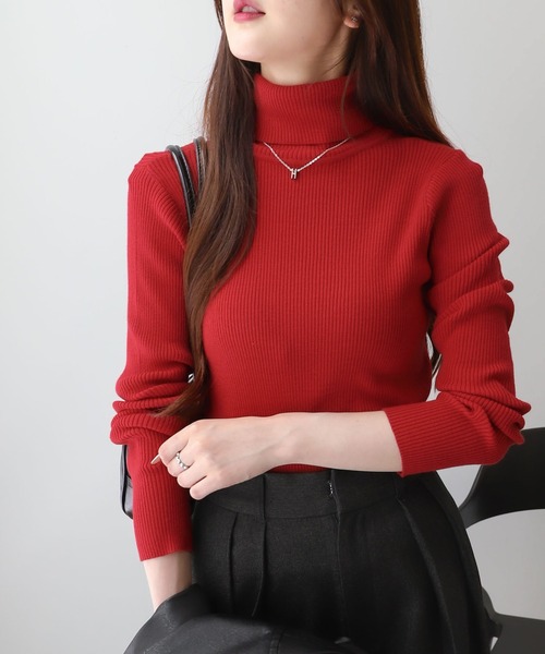 WEGO(ウィゴー)の「WEGO/リブタートルニット(ニット/セーター・レディース・ホワイト/レッド/ブラック・MEDIUM/SMALL)」の7枚目の写真
