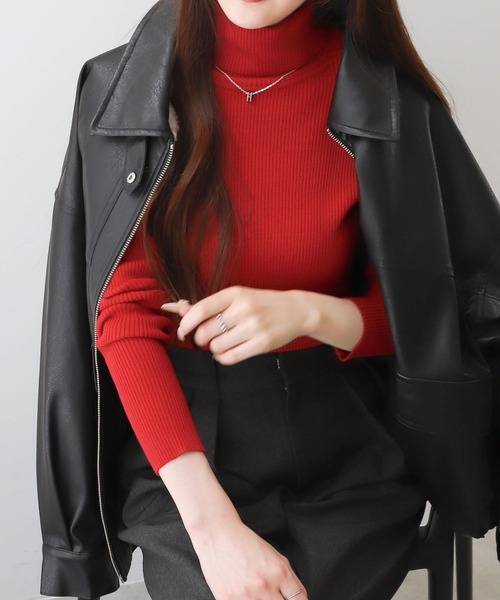 WEGO(ウィゴー)の「WEGO/リブタートルニット(ニット/セーター・レディース・ホワイト/レッド/ブラック・MEDIUM/SMALL)」の8枚目の写真