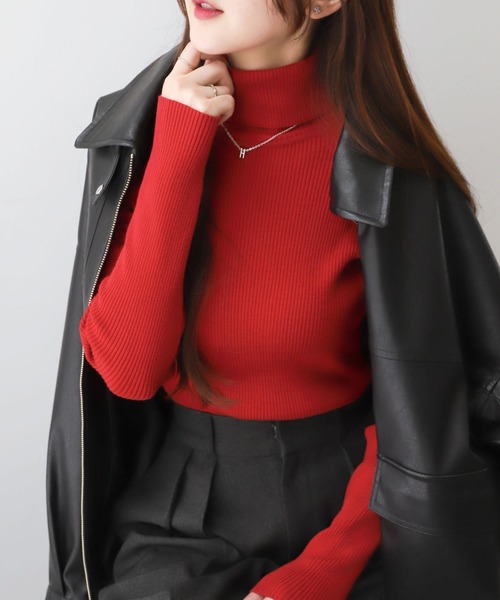 WEGO(ウィゴー)の「WEGO/リブタートルニット(ニット/セーター・レディース・ホワイト/レッド/ブラック・MEDIUM/SMALL)」の12枚目の写真