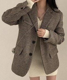 SEU（エスイーユー）の「チェック柄 オーバー テーラードジャケット オフィスカジュアル きれいめカジュアル レディース韓国（ダウンジャケット/コート）」