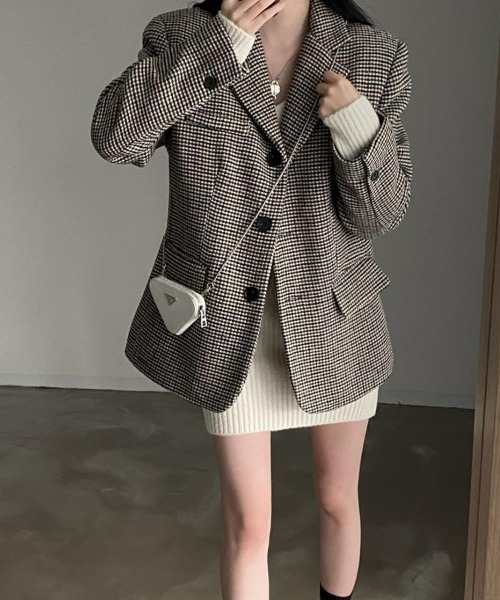 チェック柄 オーバー テーラードジャケット オフィスカジュアル きれい