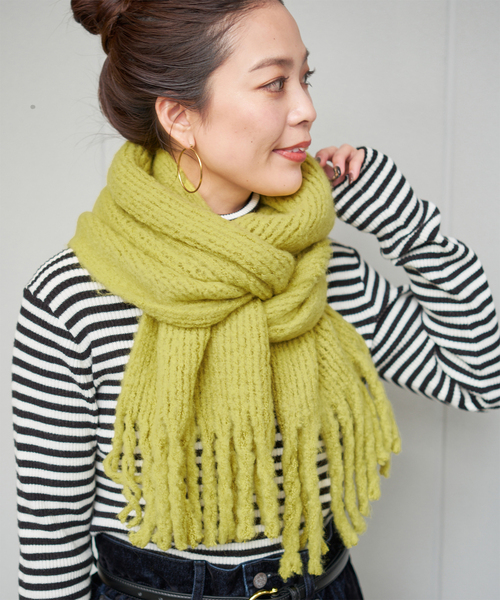 B.C STOCK(ベーセーストック)の「ラッセルニットマフラー(マフラー・レディース・サファリグリーン/チャコールグレー/ブルー/ベージュ/ピンク/ホワイト・FREE)」の5枚目の写真