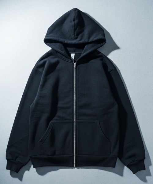 LOS ANGELES APPAREL(ロサンゼルスアパレル)の「【Los Angeles Apparel/ロサンゼルス・アパレル】 14.0oz Heavy Fleece Zip Up Hood Sweat ヘビーウェイト ジップアップパーカー セットアップ対応可 MADE IN USA HF-10(パーカー・メンズ・アッシュグレー/ブラック・SMALL/MEDIUM/LARGE/X-LARGE)」の2枚目の写真