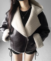 me+em select（ミームセレクト）の「【 ２color 】ヴィンテージレザーフーディボアムートンジャケット ／ vintage leather hoodie boa mouton jacket（ムートンコート）」