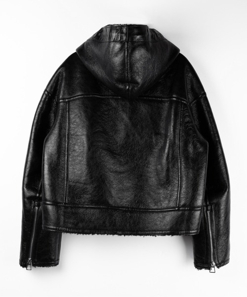 me+em select（ミームセレクト）の「【 ２color 】ヴィンテージレザーフーディボアムートンジャケット ／ vintage leather hoodie boa mouton jacket　※※（ムートンコート・レディース・ブラウン/ブラック・FREE）」の13枚目の写真