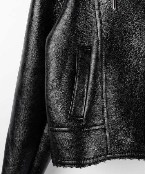 me+em select（ミームセレクト）の「【 ２color 】ヴィンテージレザーフーディボアムートンジャケット ／ vintage leather hoodie boa mouton jacket　※※（ムートンコート・レディース・ブラウン/ブラック・FREE）」の3枚目の写真