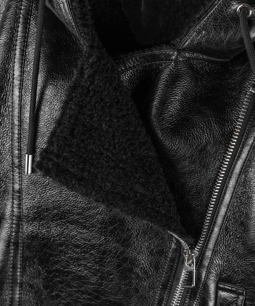 me+em select（ミームセレクト）の「【 ２color 】ヴィンテージレザーフーディボアムートンジャケット ／ vintage leather hoodie boa mouton jacket　※※（ムートンコート・レディース・ブラウン/ブラック・FREE）」の5枚目の写真