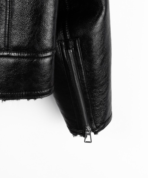 me+em select（ミームセレクト）の「【 ２color 】ヴィンテージレザーフーディボアムートンジャケット ／ vintage leather hoodie boa mouton jacket　※※（ムートンコート・レディース・ブラウン/ブラック・FREE）」の6枚目の写真