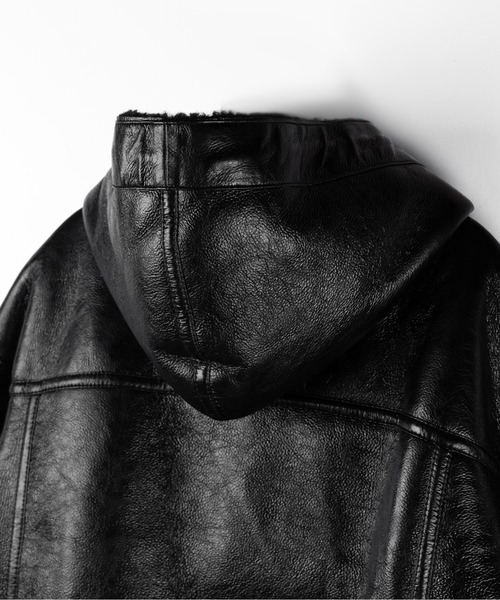 me+em select（ミームセレクト）の「【 ２color 】ヴィンテージレザーフーディボアムートンジャケット ／ vintage leather hoodie boa mouton jacket　※※（ムートンコート・レディース・ブラウン/ブラック・FREE）」の7枚目の写真