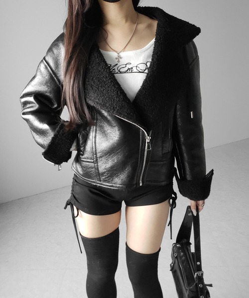 me+em select（ミームセレクト）の「【 ２color 】ヴィンテージレザーフーディボアムートンジャケット ／ vintage leather hoodie boa mouton jacket　※※（ムートンコート・レディース・ブラウン/ブラック・FREE）」の17枚目の写真