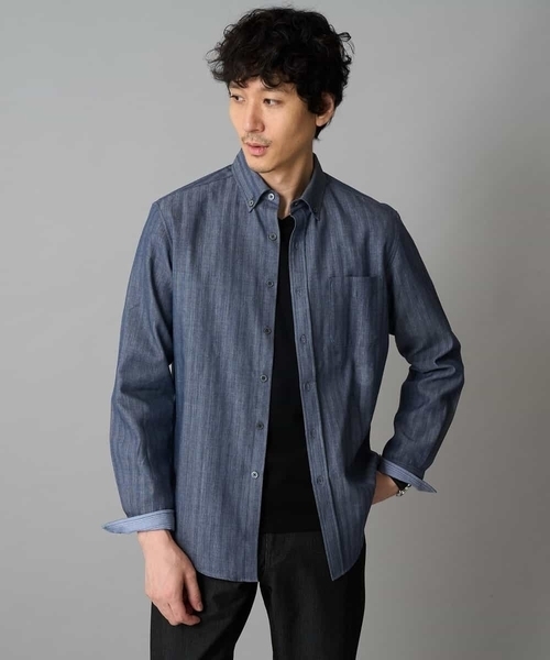 a.v.v（アーヴェヴェ）の「【イージーケア/毛玉になりにくい】ヘリンボーンダブルフェイスシャツ【洗濯機で洗える】（シャツ/ブラウス・メンズ・グレー/ネイビー・46/48）」の2枚目の写真