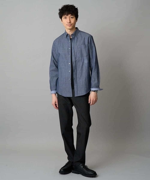 a.v.v（アーヴェヴェ）の「【イージーケア/毛玉になりにくい】ヘリンボーンダブルフェイスシャツ【洗濯機で洗える】（シャツ/ブラウス・メンズ・グレー/ネイビー・46/48）」の3枚目の写真