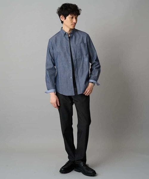 a.v.v（アーヴェヴェ）の「【イージーケア/毛玉になりにくい】ヘリンボーンダブルフェイスシャツ【洗濯機で洗える】（シャツ/ブラウス・メンズ・グレー/ネイビー・46/48）」の4枚目の写真