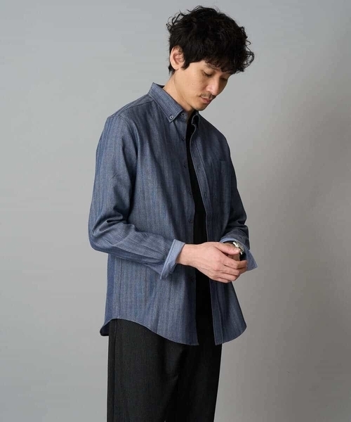 a.v.v（アーヴェヴェ）の「【イージーケア/毛玉になりにくい】ヘリンボーンダブルフェイスシャツ【洗濯機で洗える】（シャツ/ブラウス・メンズ・グレー/ネイビー・46/48）」の15枚目の写真