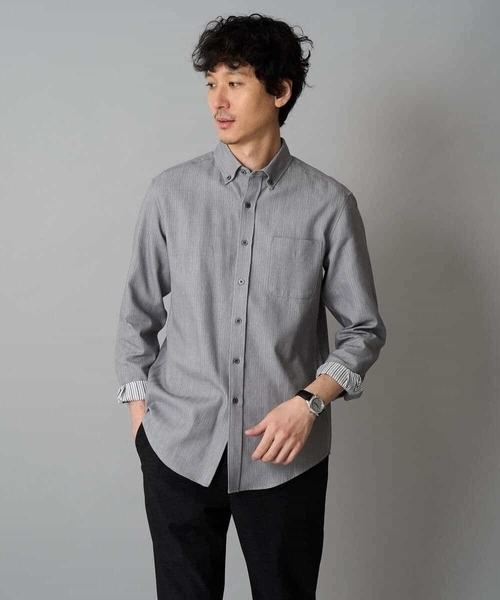 a.v.v（アーヴェヴェ）の「【イージーケア/毛玉になりにくい】ヘリンボーンダブルフェイスシャツ【洗濯機で洗える】（シャツ/ブラウス・メンズ・グレー/ネイビー・46/48）」の18枚目の写真